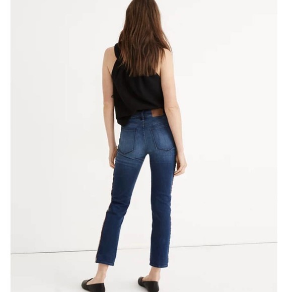 MADEWELL Jeans Womens 27 Blue Stovepipe Tux Ribbon Racer Stripe High Rise - Picture 3 of 12